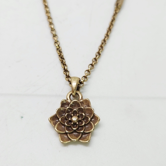 Lucky Brand Dainty Lotus Flower Gold Tone "Healing" Adjustable Necklace Floral - Picture 2 of 5